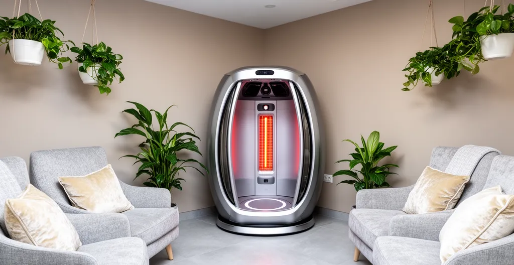 Coin infrathérapie aménagé avec dôme infrarouge dans un institut de beauté moderne